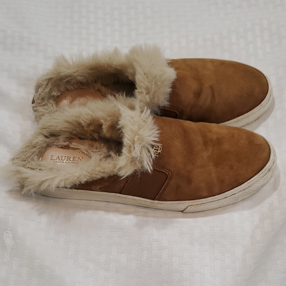 Lauren Ralph Lauren Tan Suede Fur  Slip On Slippers